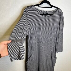 Betabrand Striped Boatneck 3/4 Sleeve Pocket Dress XL‎
